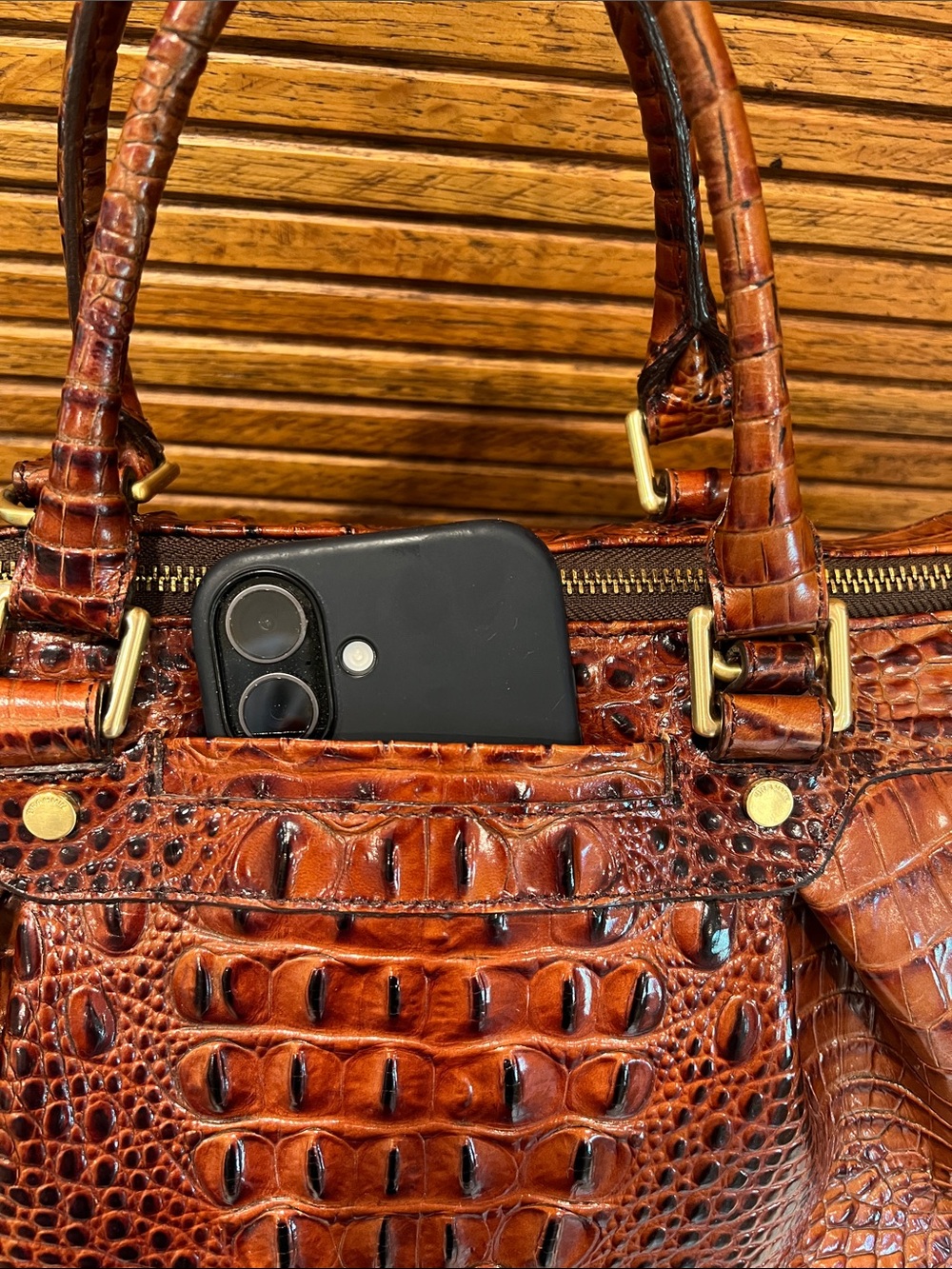 EUC Brahmin Satchel in Pecan Melbourne Croc Embossed Leather Luxury bag, purse - Picture 7 of 17